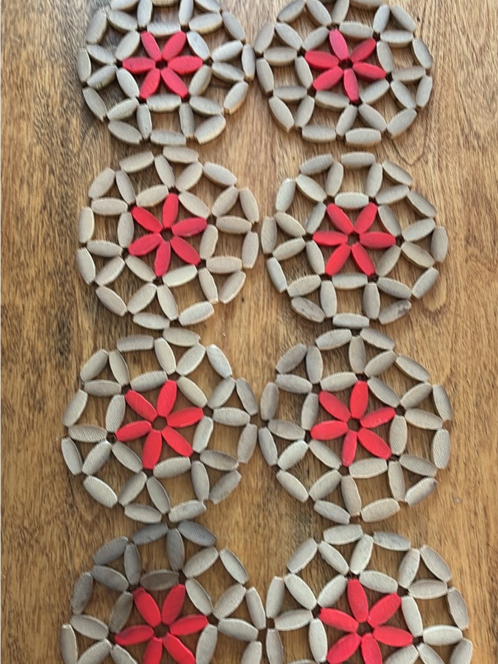 Vintage Handcrafted Floral Coasters — Red & Taupe